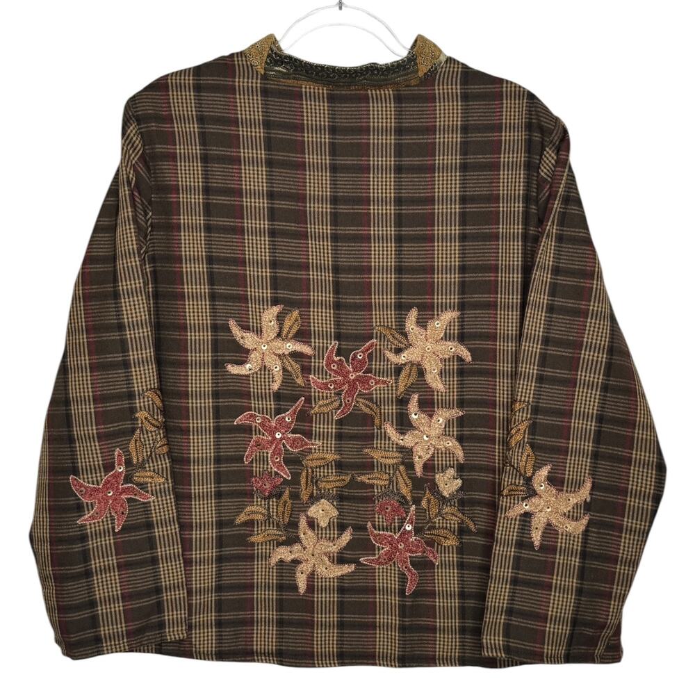1990s Alex Kim Embroidered Plaid Jacket Women’s Plus Size 1X - Picture 3 of 16